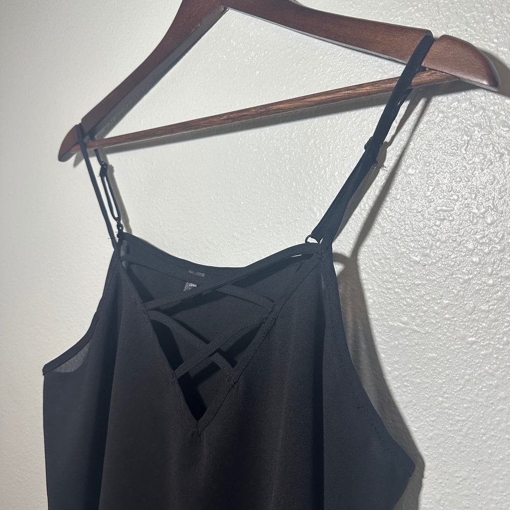 Shein Curve Black Criss Cross V Neck Camisole Adjustable Strap Tank Top Blouse